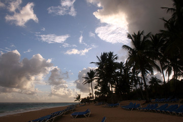 Storm clouds, storm Passing over the ocean, dramatic clouds after storm coast line