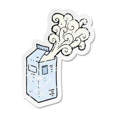retro distressed sticker of a cartoon milk carton exploding
