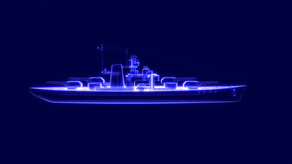 3d illustration of a battleship hologram