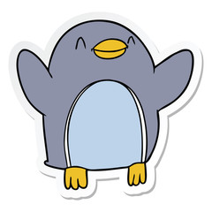 sticker of a cartoon penguin jumping for joy