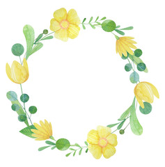 hand drawn watercolor frame of stylized flowers