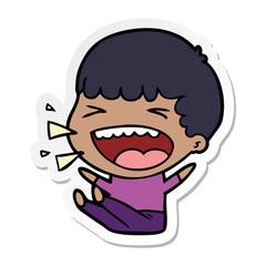 sticker of a cartoon laughing man