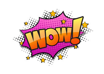 Comic speech bubble with expression text WOW. Vector bright dynamic cartoon illustration in retro pop art style