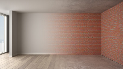 Interior design renovation, before and after, repair and wall painting, parquet flooring, steps of development, home renewal concept idea background with copy space