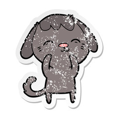 distressed sticker of a happy cartoon dog