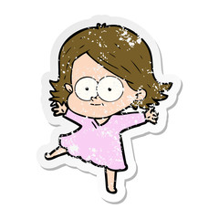 distressed sticker of a happy cartoon girl