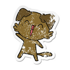 distressed sticker of a happy little dog cartoon