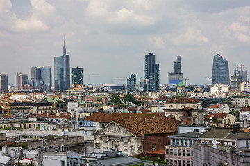 Fototapeta na wymiar Milan city modern buildings architectural panoramic view, Italy