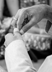 Indian Priest Hand During Wedding Ceremony Portrait 