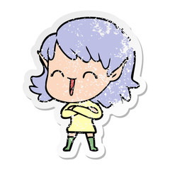 distressed sticker of a cartoon elf girl