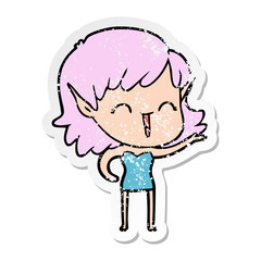 distressed sticker of a cartoon elf girl