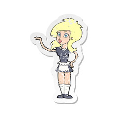 retro distressed sticker of a cartoon pretty waitress