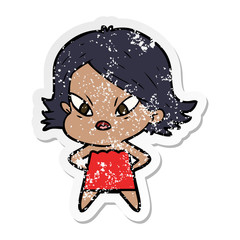 distressed sticker of a cartoon stressed woman