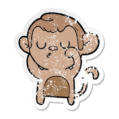 distressed sticker of a cartoon monkey
