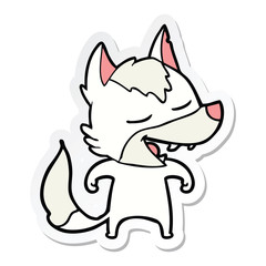sticker of a cartoon wolf laughing