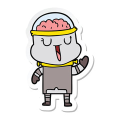 sticker of a happy cartoon robot waving