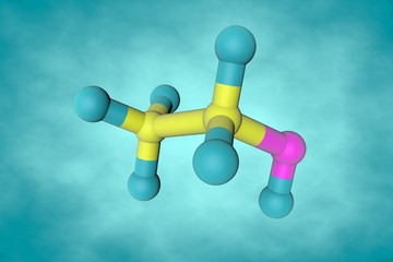 Molecular structure of ethanol (drinking alcohol, ethyl alcohol). Medical background. 3d illustration