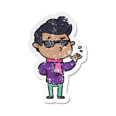 distressed sticker of a cartoon cool guy