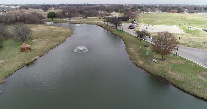 This is an aerial video of Bear Creek Park in Keller Texas.