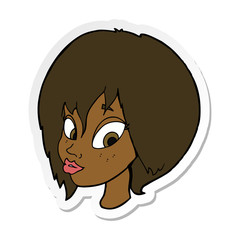 sticker of a cartoon pretty female face pouting