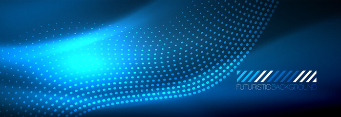 Glowing abstract wave on dark, shiny motion, magic space light. Vector techno abstract background