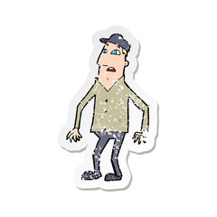 retro distressed sticker of a cartoon shocked man