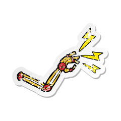 retro distressed sticker of a cartoon robot arm