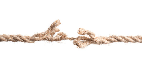 Rupture of cotton rope on white background