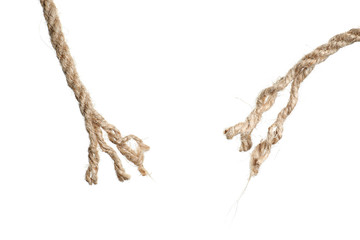 Rupture of cotton rope on white background