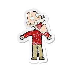 retro distressed sticker of a cartoon terrified old man