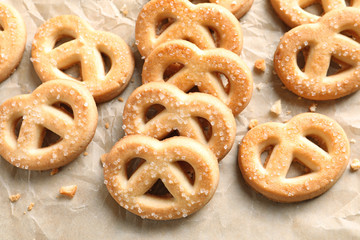 Tasty Danish butter cookies on paper background