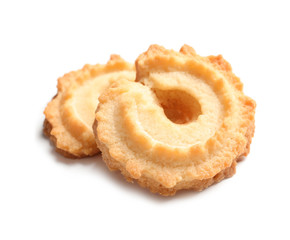 Tasty Danish butter cookies isolated on white