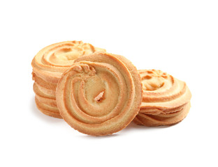 Tasty Danish butter cookies isolated on white