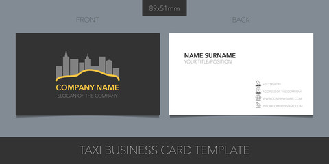 Taxi, cab vector business card with logo, icon and blank contact details, name