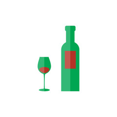 bottle and glass of wine icon vector. flat style