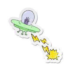retro distressed sticker of a cartoon flying saucer