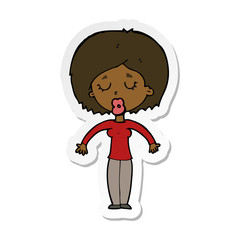 sticker of a cartoon woman with closed eyes