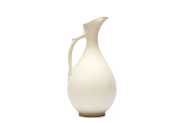 Pottery, vase, white clay jug isolated on white background. A mockup of pottery made from white clay on a white background.
