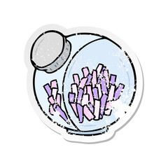 distressed sticker of a cartoon candy in jar