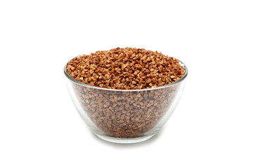 Buckwheat in premium glassware, isolated on white background. Close up, high resolution product.