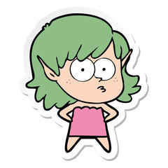 sticker of a cartoon elf girl staring