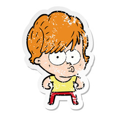 distressed sticker of a cartoon woman