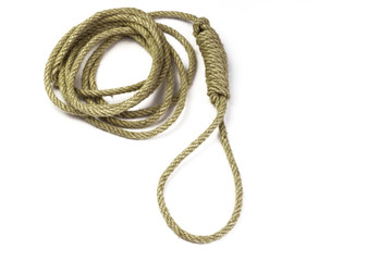  Gallows. Roll of a thin rope with a loop for hanging. Rope knotted in noose.