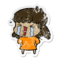 distressed sticker of a cartoon woman in tears