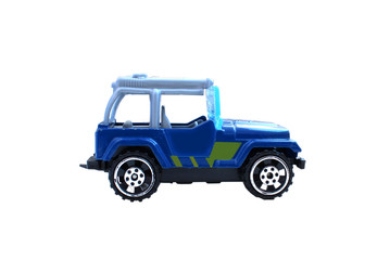 Fototapeta na wymiar Blue toy plastic jeep. Isolated on white.