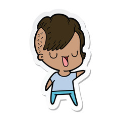 sticker of a cute cartoon girl with hipster haircut