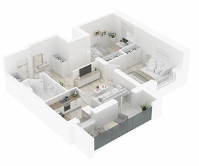 Fototapeta na wymiar Home floor plan top view. Apartment interior isolated on white background. 3D render - Illustration