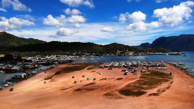 Aerial View Coron Island Busy Local Market, Philippines.