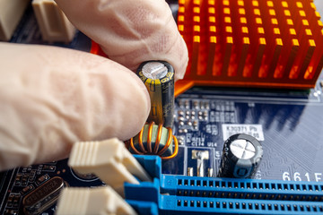 Electronic processor chip on the motherboard. Concept of high technology and repair microchip