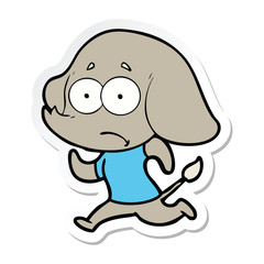 sticker of a cartoon unsure elephant running away
